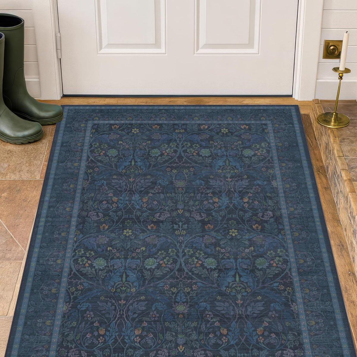 Dark Brown 2x3 Washable Entry Rug, Throw Small Rugs for Entryway Kitchen Bathroom Indoor Door Mat, Farmhouse Floral & Botanical Door Mats, Low Pile Soft Stain Resistant Carpet