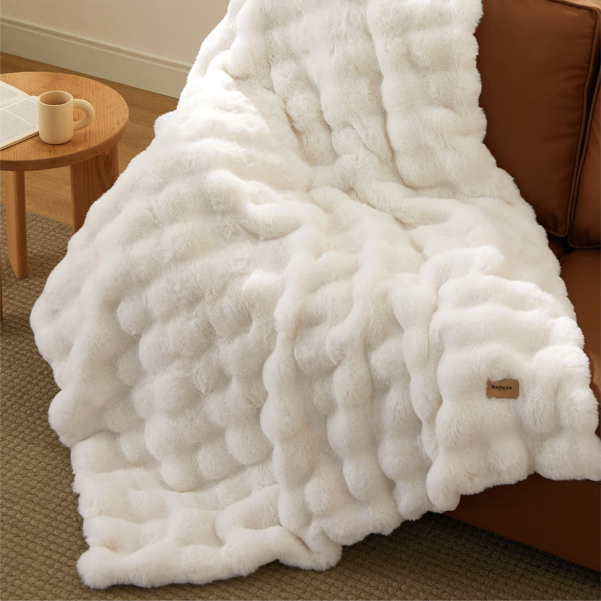 Bedsure Fluffy Bubble Faux Fur Throw Blanket, 50"x60", Tie-dye Taupe