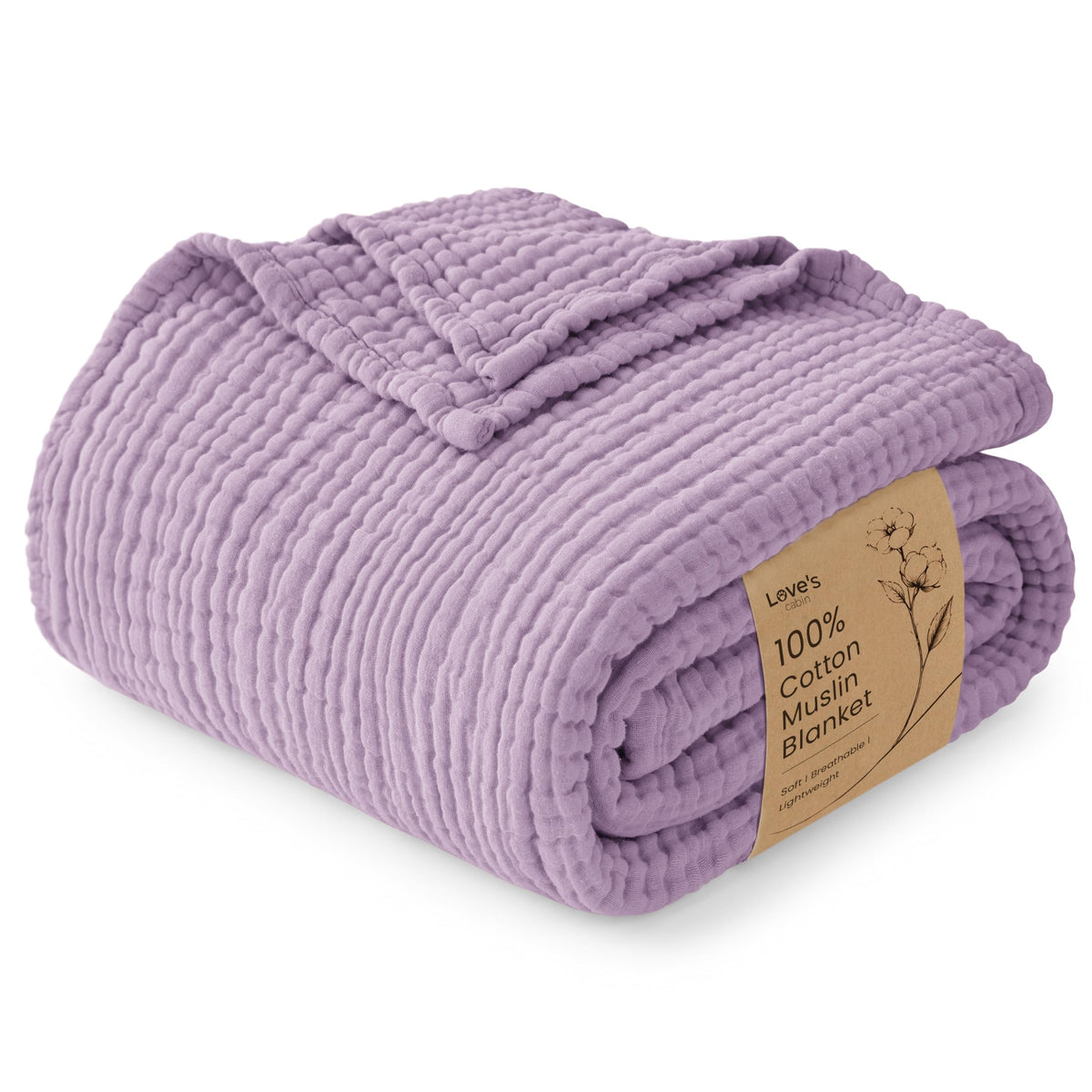 Love's cabin 100% Cotton Muslin Blanket Throw for Couch, Khaki