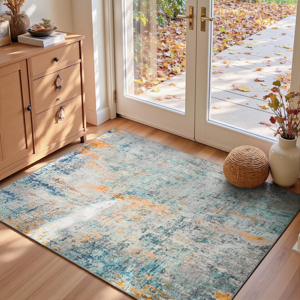 Entrance Rugs Indoor 2x3 Grey Entry Rug Washable Abstract Small Area Rug Non-Slip Low Pile Throw Rugs for Entryway, Kitchen Floor, Front Door Indoor Door Mat, Bathroom, Bedroom Bedside