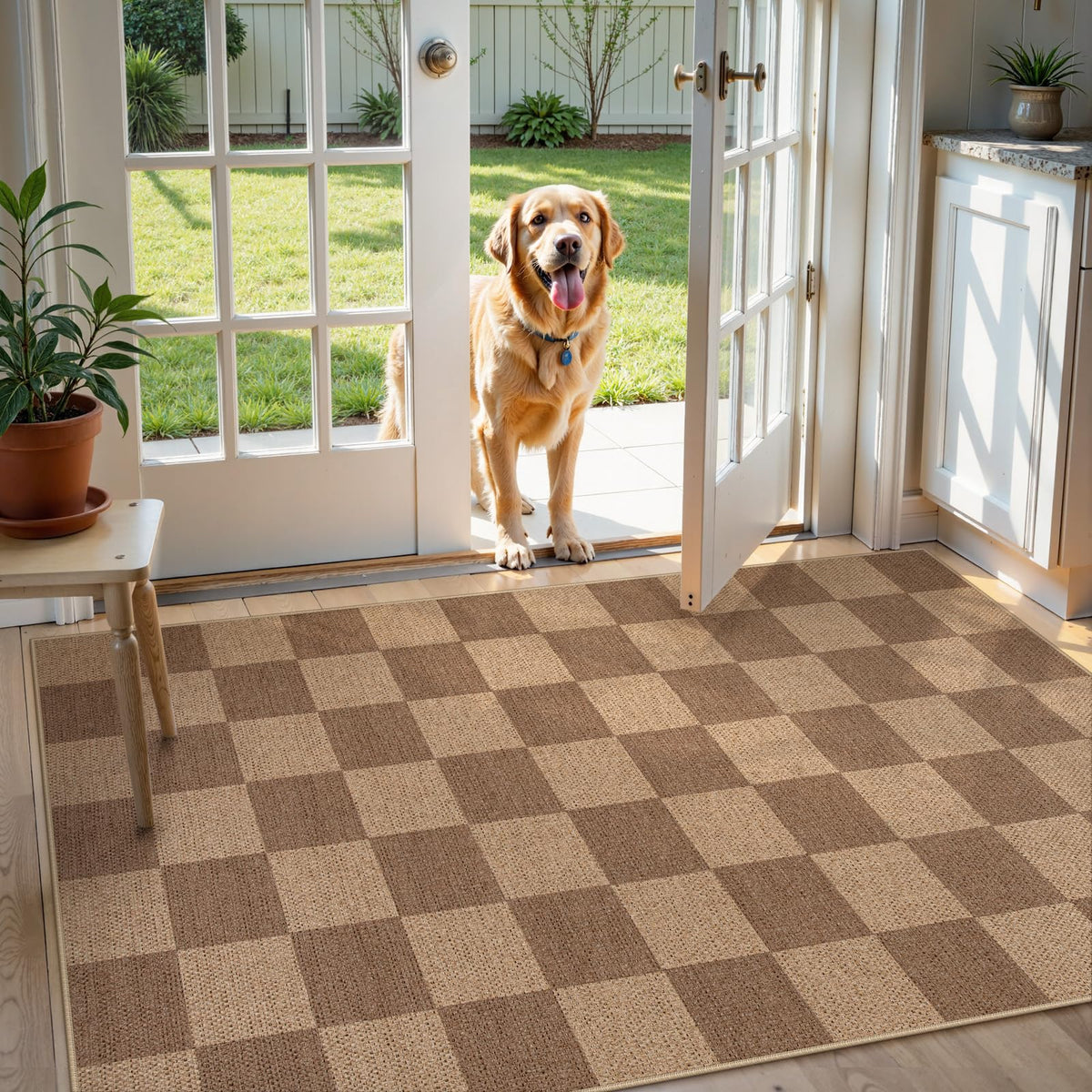 Lahome Checkered Easy Jute Non Slip Front Door Mat, 2x3 Kitchen Rug Neutral Small Throw Rug, Farmhouse Diamond Washable Non Shedding Low Pile Black Floor Carpet for Entryway Front Porch Doorway