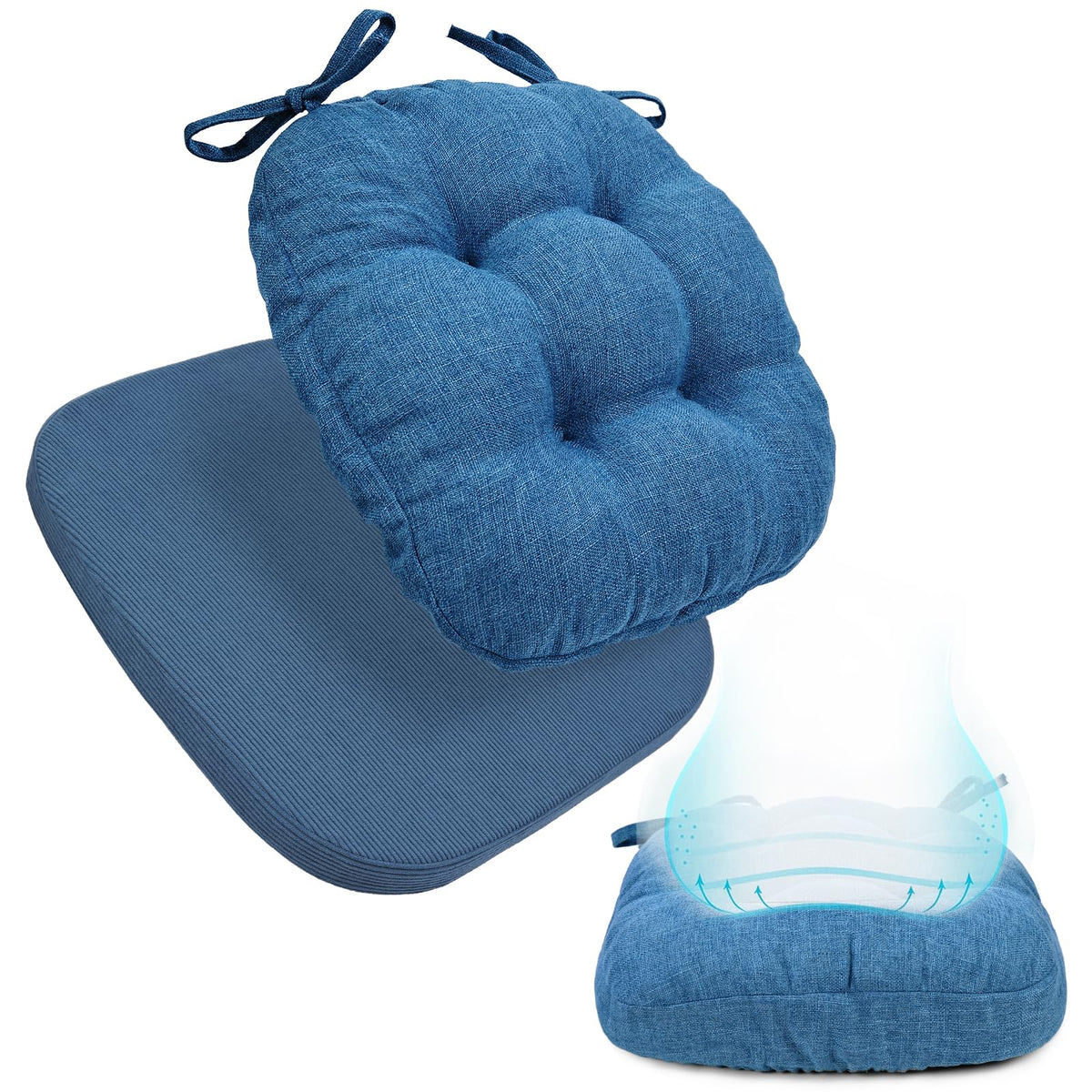 BUYUE 2-in-1 Chair Cushion for Dining Chair – Detachable Double-Layer, Use as 2 Seat Pads or 1 Extra-Thick Pad, Latex Foam, Non-Slip, Beige