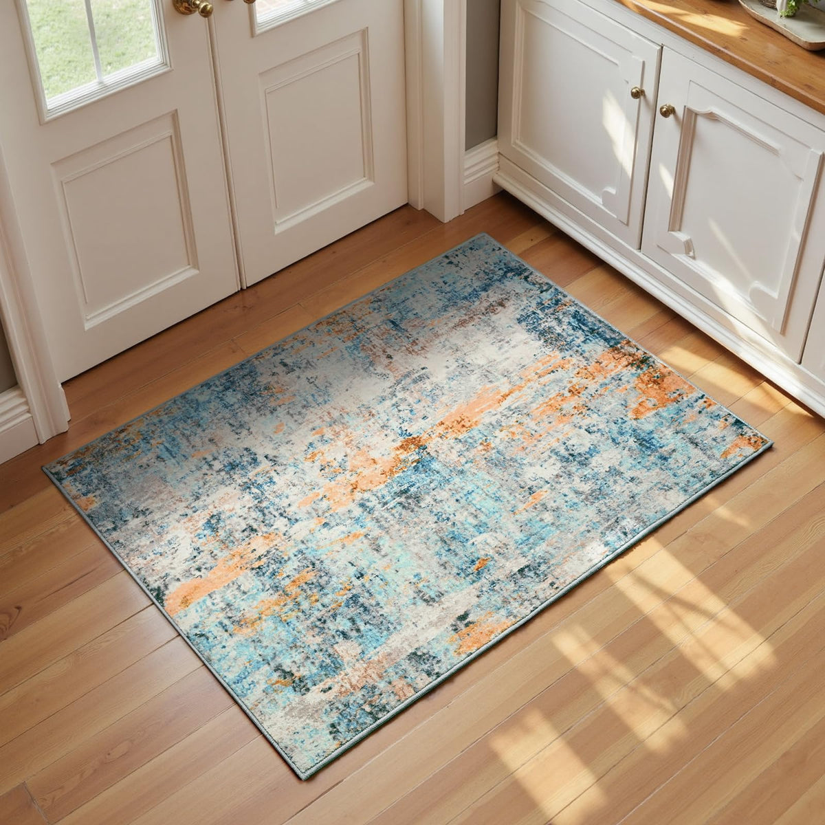 Entrance Rugs Indoor 2x3 Grey Entry Rug Washable Abstract Small Area Rug Non-Slip Low Pile Throw Rugs for Entryway, Kitchen Floor, Front Door Indoor Door Mat, Bathroom, Bedroom Bedside
