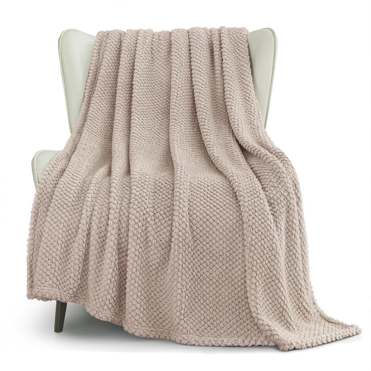 Whale Flotilla Extra Large Fuzzy Fleece Throw Blanket for Couch, 50x70 Inch Fluffy Warm Soft Jacquard Blankets for All Season, Lightweight and Cozy, Ivory