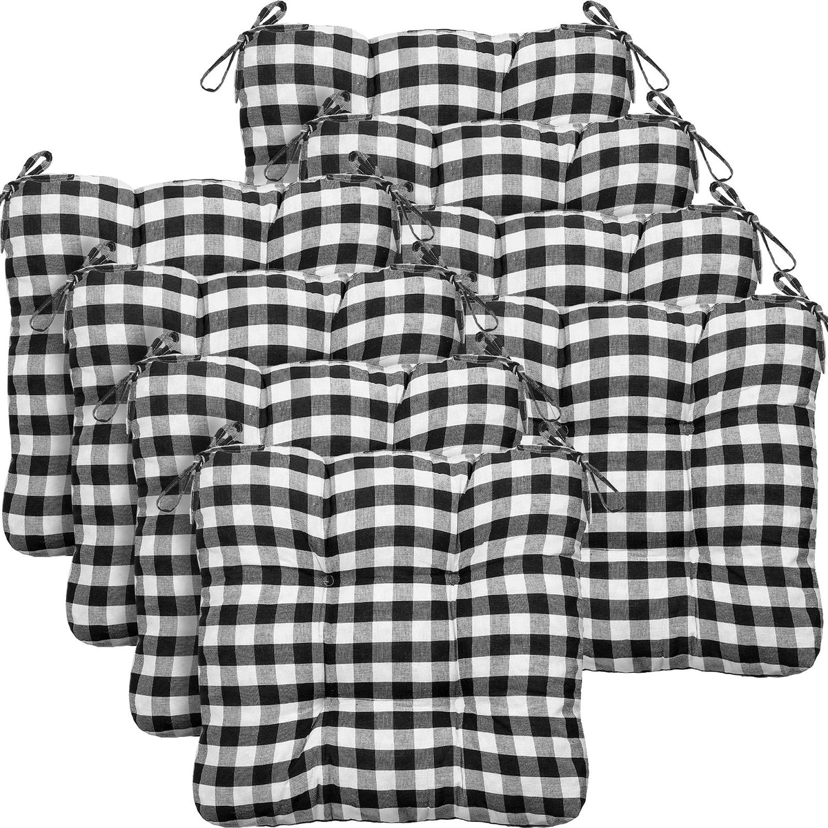 Geetery 4 Pack Chair Cushions, 16" x 15",Black and White,Plaid
