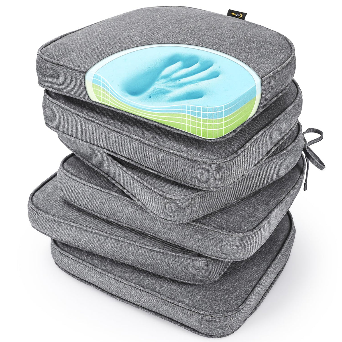 SUNROX Gel Memory Foam Chair Cushions, FadeShield Water-, Stain-Resistant Durable Reversible Seat Cushion Pads with Ties for Indoor/Outdoor Kitchen Dining Office 17"x16" Set of 6, Cream