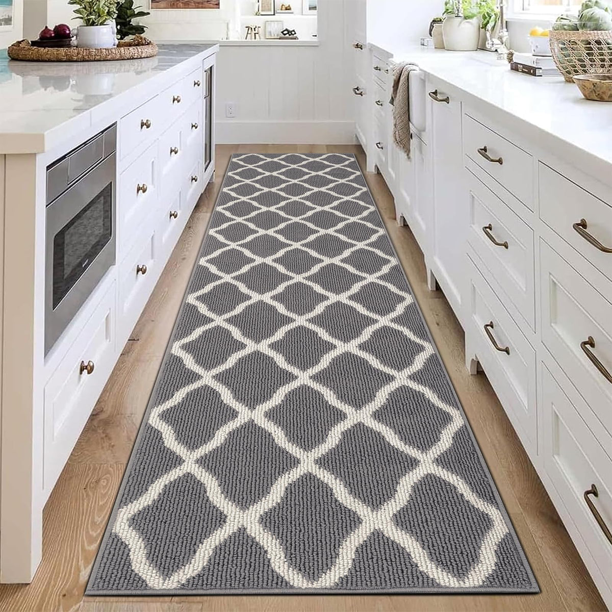 SHACOS Door Mats 20"x32" Indoor Washable Kitchen Entryway Rug Non Slip Absorbent Floor Mat for Home Entrance Garage, Light Gray