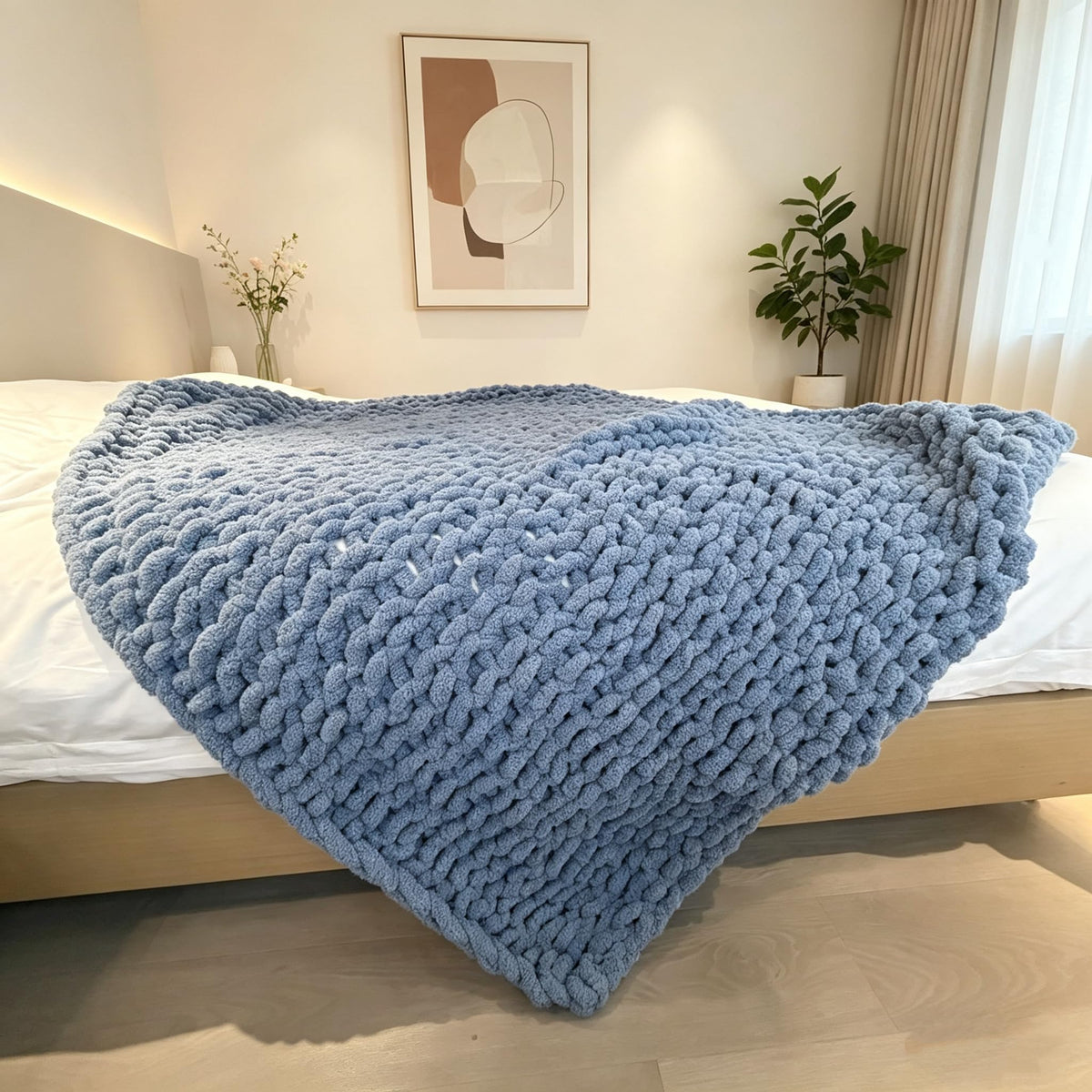 Soft Chunky Knit Throw Blanket for Couch, Cozy Warm Knitted Blankets