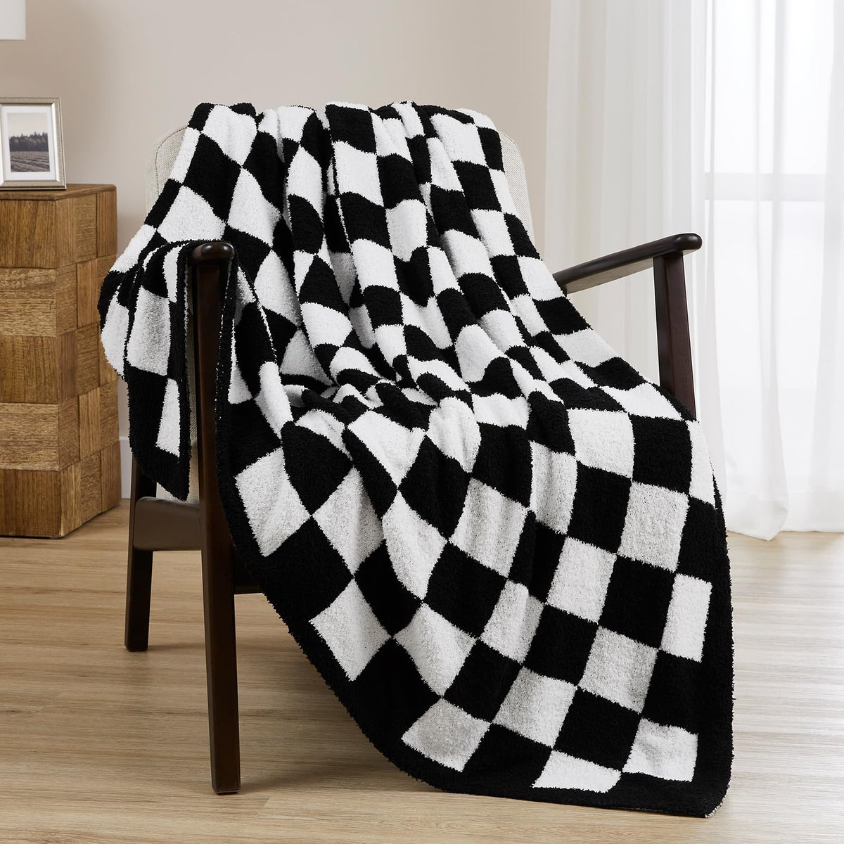Checkered Throw Blanket for Couch, Soft Cozy Warm Knitted Blankets
