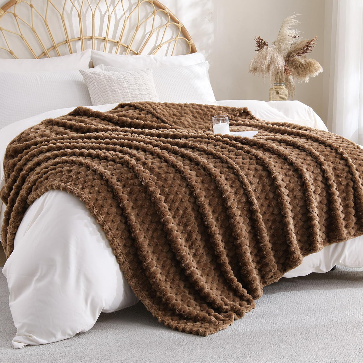 Fleece Throw Blanket, Light Brown, 50"×60" for Couch Sofa Bed