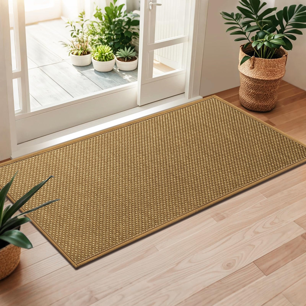 LEKEEPGO Door Mat 17"x29", Non Slip Washable Indoor Door Mat, Khaki