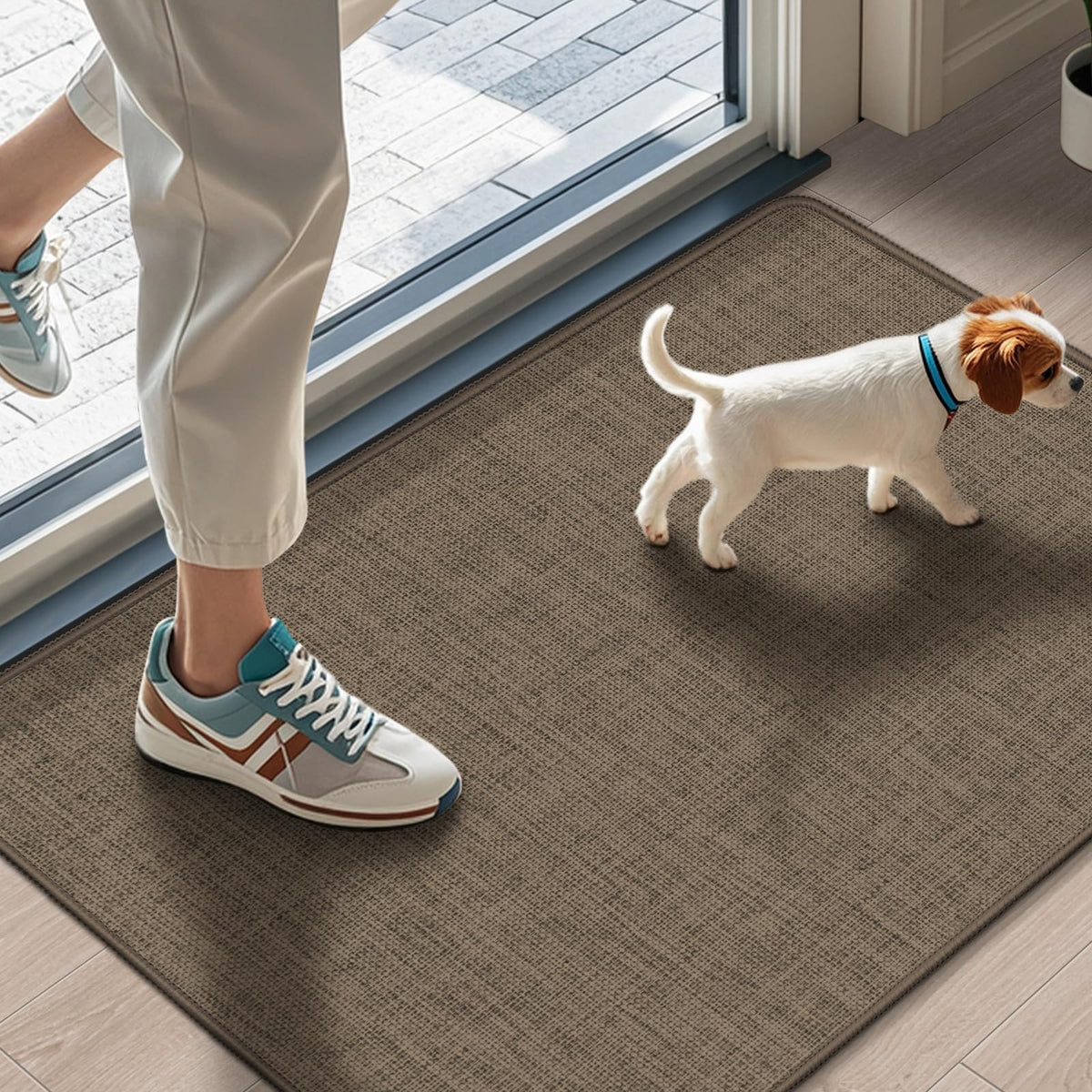 LEKEEPGO Ultra Thin Indoor Door Mat 17"x29", Non Slip Door Mat, Khaki