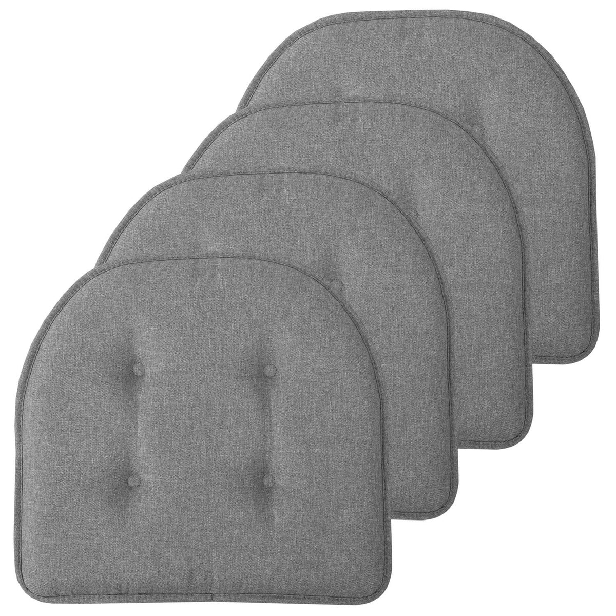 Sweet Home Collection Chair Cushion Memory Foam Pads Tufted Slip Non Skid Rubber Back U-Shaped 17" x 16" Seat Cover, 4 Count (Pack of 1), Army Green