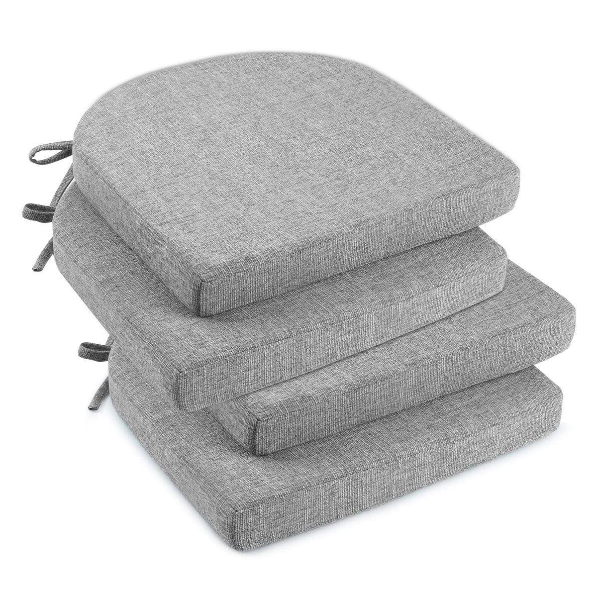 downluxe Indoor Chair Cushions for Dining Chairs, Soft and Comfortable Textured Foam Kitchen Chair Pads with Ties and Non-Slip Backing, 16" x 16" x 2", Brown, 4 Pack
