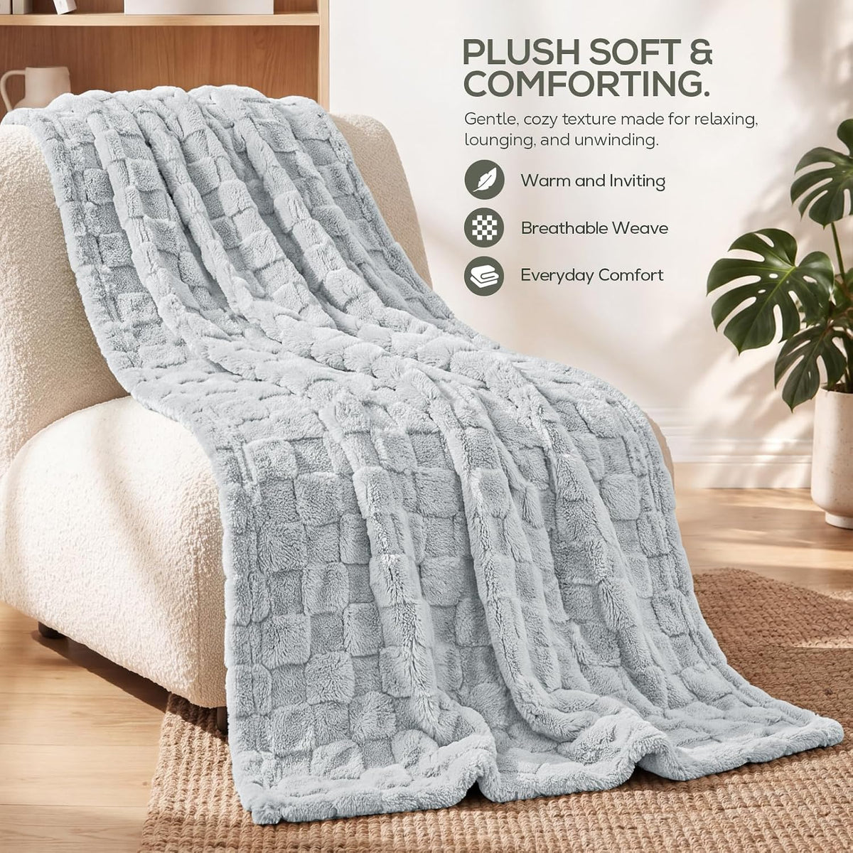 Utopia Bedding Plush Checkered Fleece Blanket Cool Grey Throw, 50x60 Inch