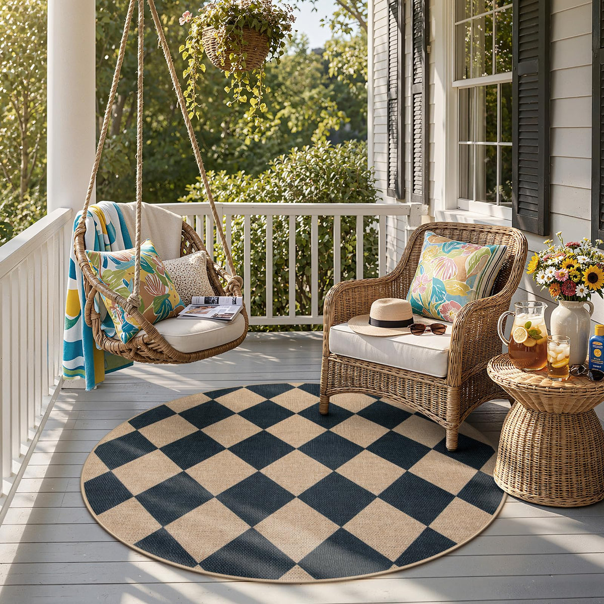 Lahome Checkered Easy Jute Non Slip Front Door Mat, 2x3 Kitchen Rug Neutral Small Throw Rug, Farmhouse Diamond Washable Non Shedding Low Pile Black Floor Carpet for Entryway Front Porch Doorway