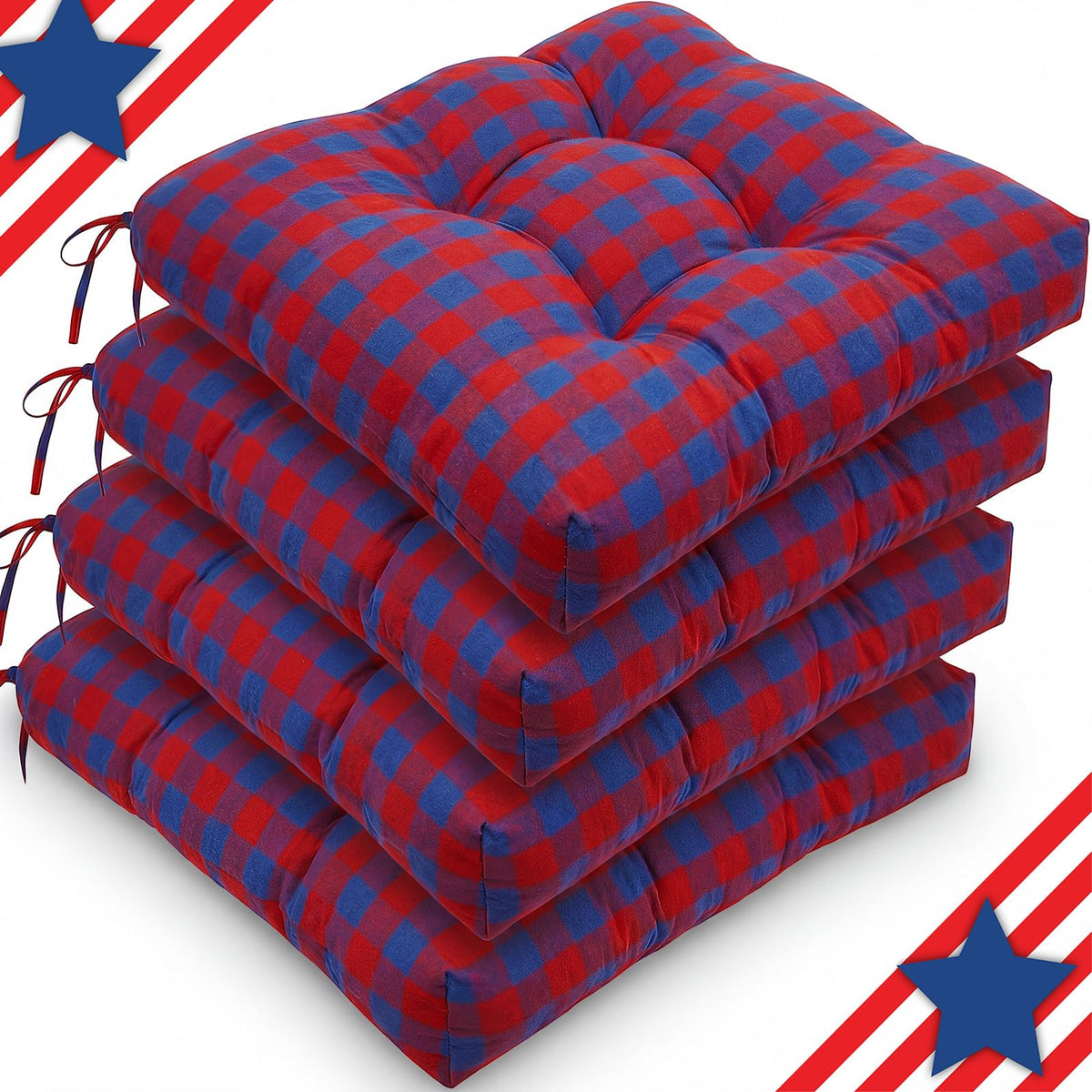 Geetery 4 Pack Chair Cushions, 16" x 15",Black and White,Plaid