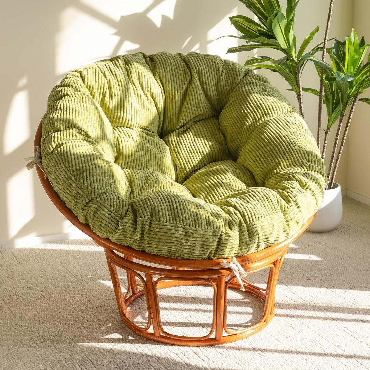 HIGOGOGO Papasan Chair Cushion with Corduroy Cover (Without Chair), 48 x 48 Inch Supportive Cushion, Overstuffed Chair Cushion,Green