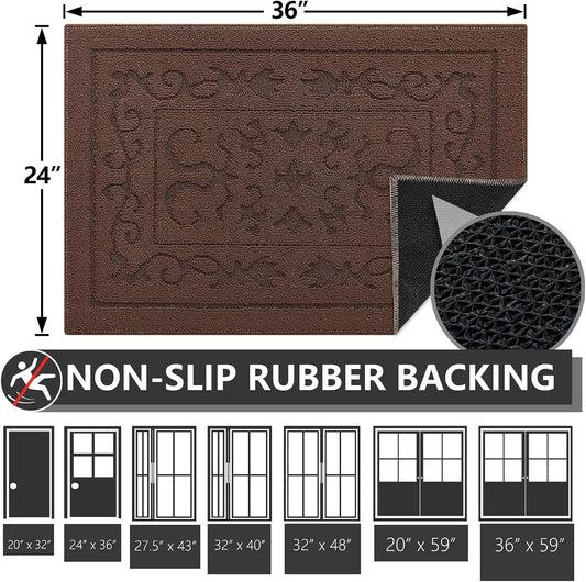 FONEYI Dirt Trapper Door Mat 24" x 36", Non-Slip Washable Doormats, Coffee