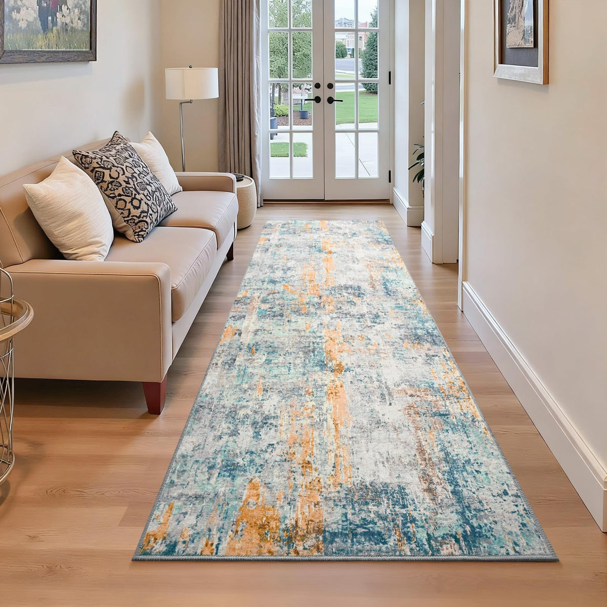 Entrance Rugs Indoor 2x3 Grey Entry Rug Washable Abstract Small Area Rug Non-Slip Low Pile Throw Rugs for Entryway, Kitchen Floor, Front Door Indoor Door Mat, Bathroom, Bedroom Bedside