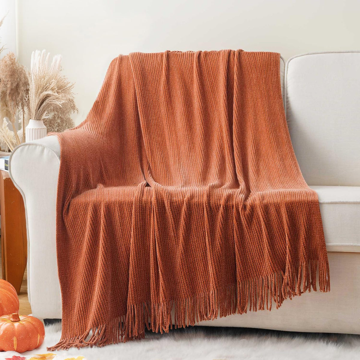 BATTILO HOME Khaki Throw Blanket for Couch, Boho Bed Tan Throws, Spring Decorative Taupe Throw for Sofa Foot of Bed, 50"x60"