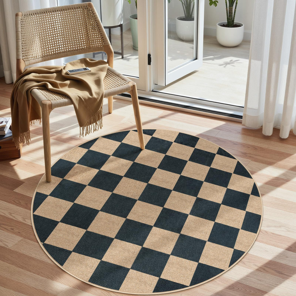 Lahome Checkered Easy Jute Non Slip Front Door Mat, 2x3 Kitchen Rug Neutral Small Throw Rug, Farmhouse Diamond Washable Non Shedding Low Pile Black Floor Carpet for Entryway Front Porch Doorway