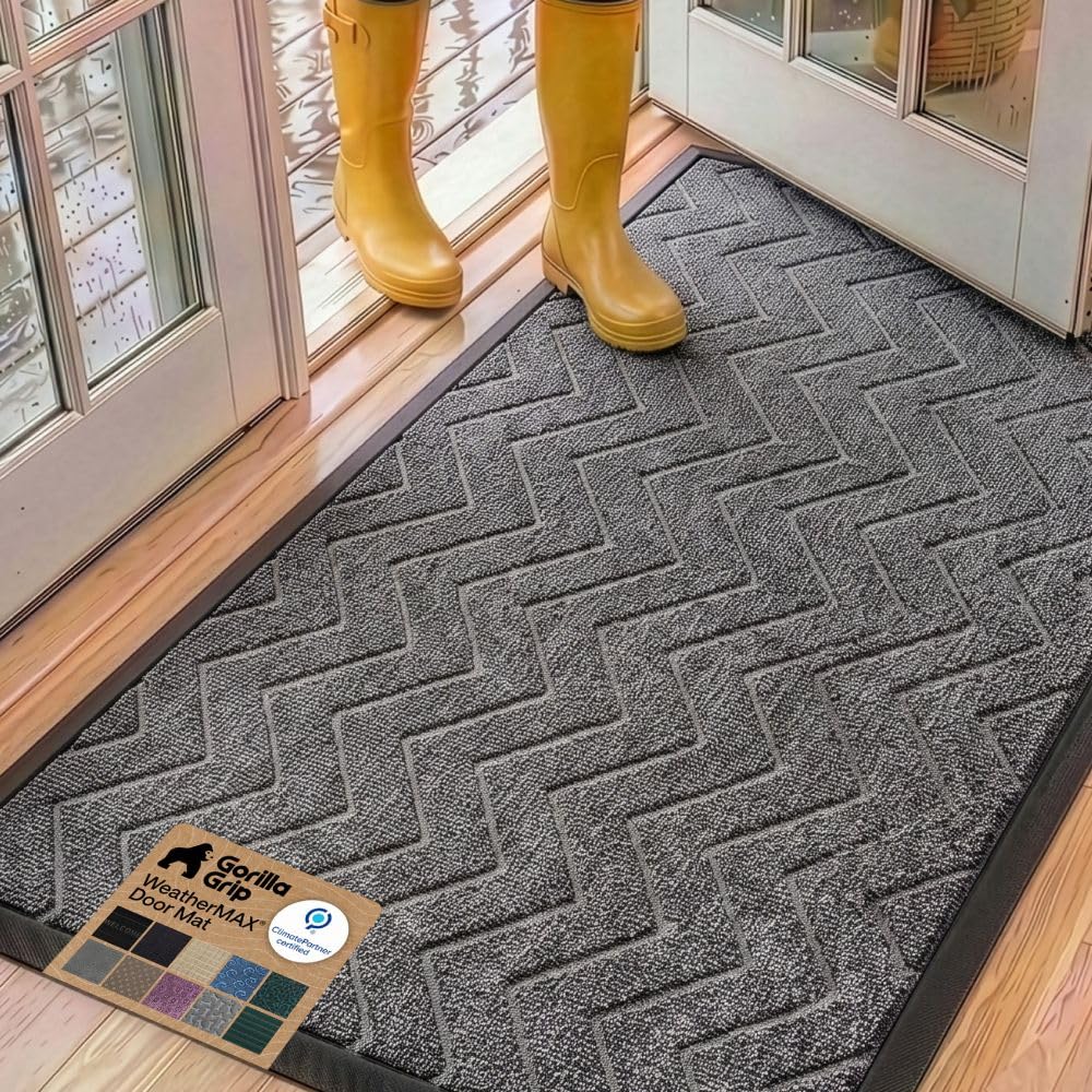 GORILLA GRIP WeatherMAX Door Mat, Indoor and Outdoor Use, Gray Diamond