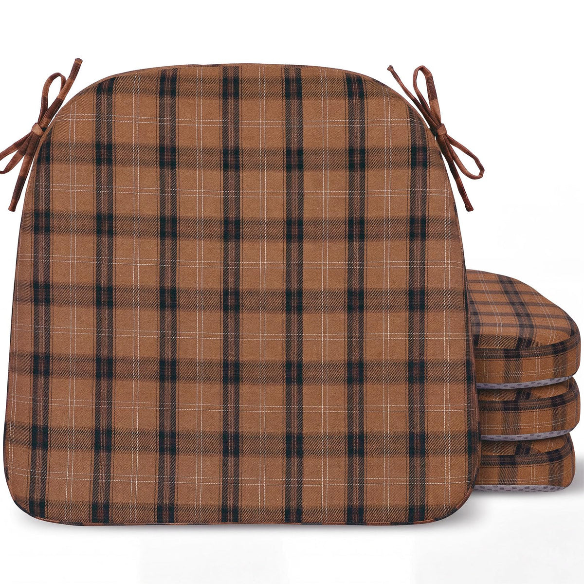 Geetery 4 Pcs Plaid Chair Cushions with Ties, D-Shaped, Rust Red