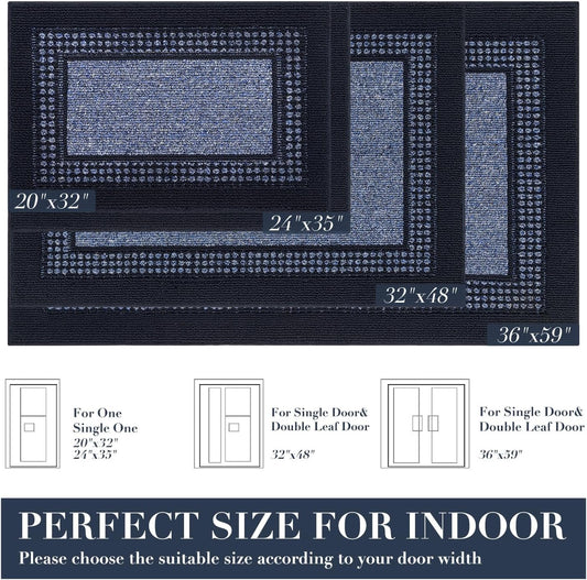 hicorfe door mat 32"x48",Dirt Trapper Absorbent Non-Slip welcome mat,Blue