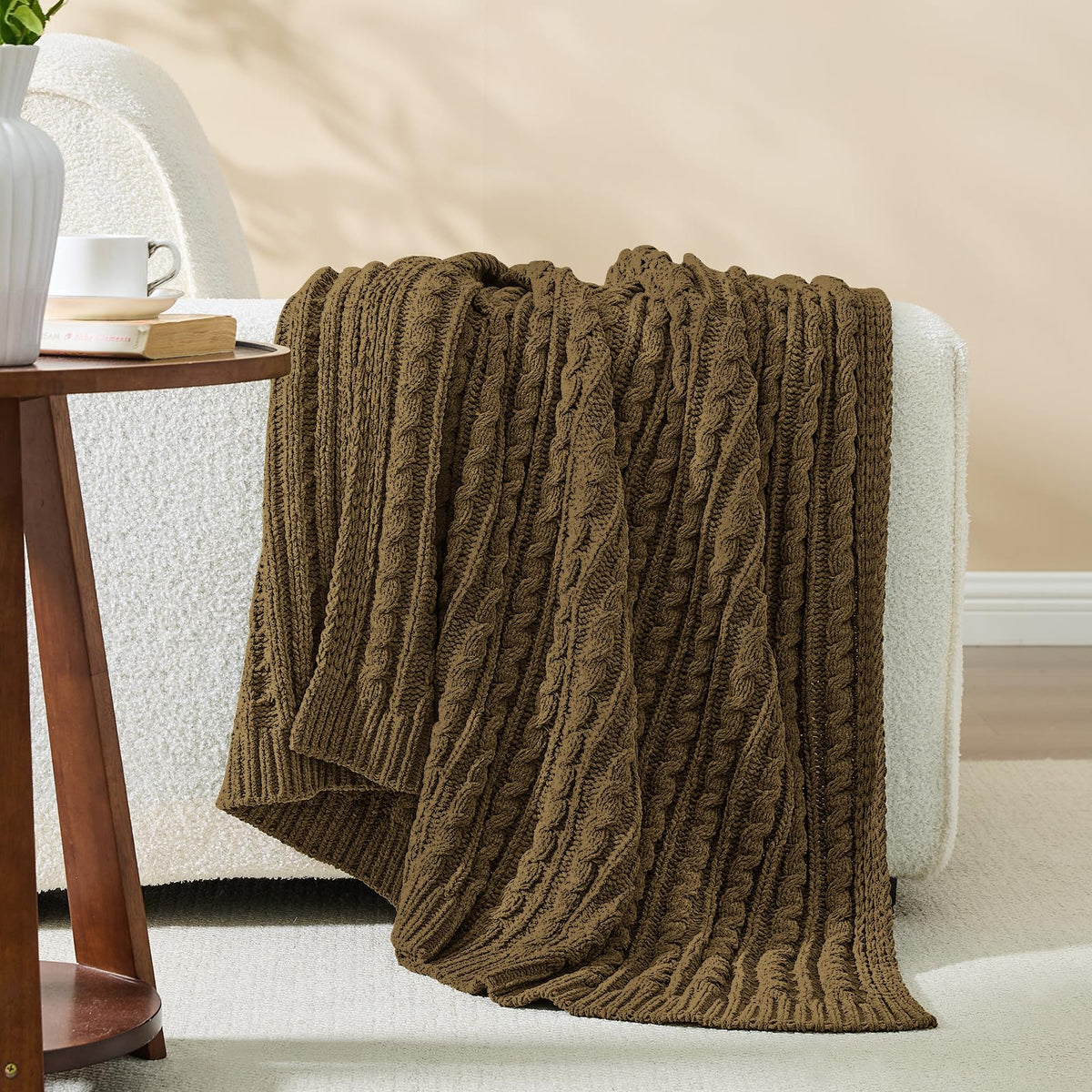 inhand Off White Knitted Throw Blanket for Couch and Bed, 50"x60"