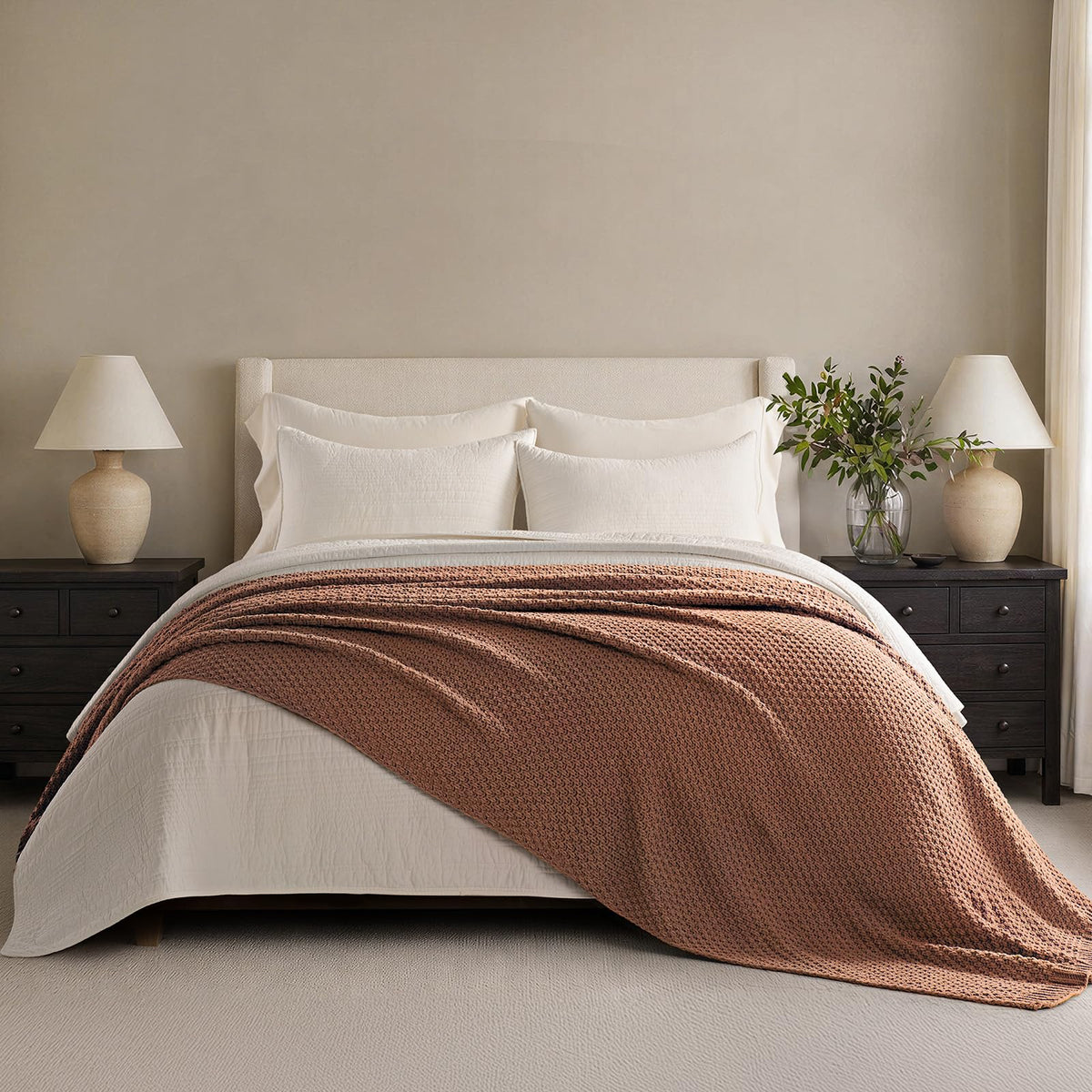 EVERGRACEHOME Chunky Chenille Knit Throw Blanket, 50 x 60, Beige