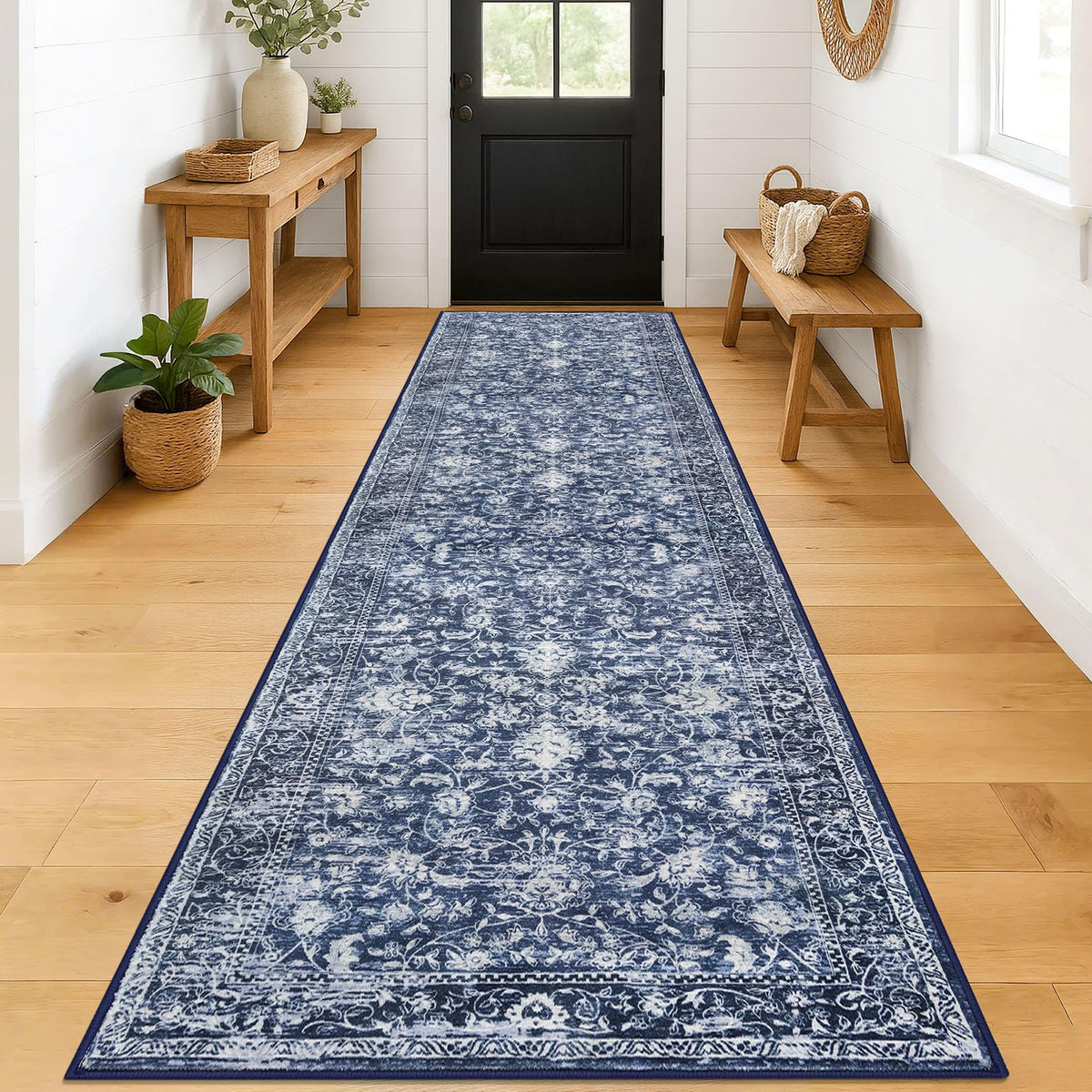 KILOCOCO 2x3 Washable Rug Small Entryway Rugs Indoor Door Mat, Blue/Navy