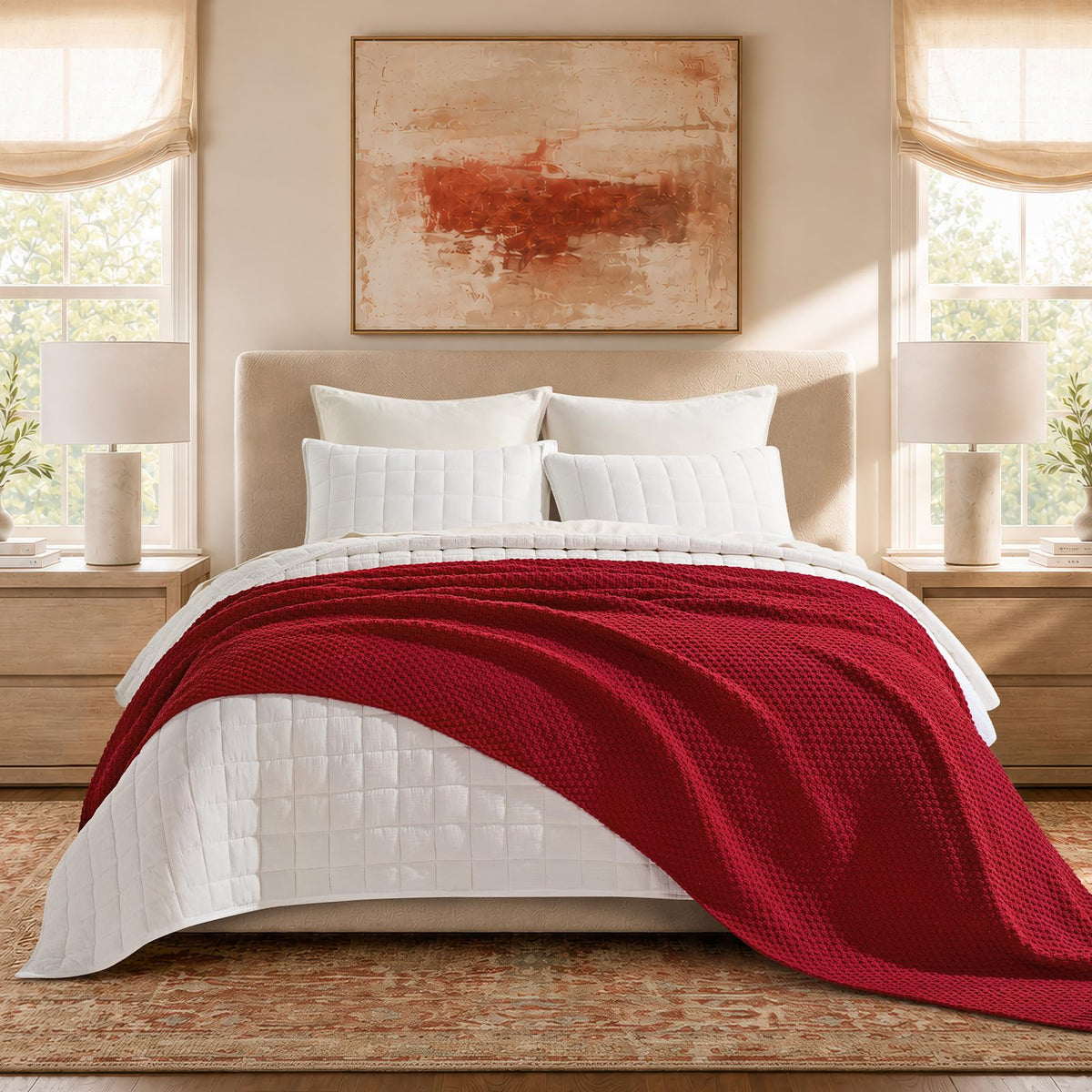 EVERGRACEHOME Chunky Chenille Knit Throw Blanket, 50 x 60, Beige