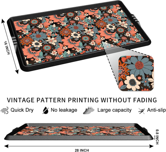 BEHERO Boot Tray Shoe Mat Decorative Patterned, Rubber Shoe Matt Tray Indoor/Outdoor Use, 16" x27.5" Shoe Cleaning Mat Non-Slip, Shoe Storage Waterproof Flower Prints for Entryway, Sunlit Blossom