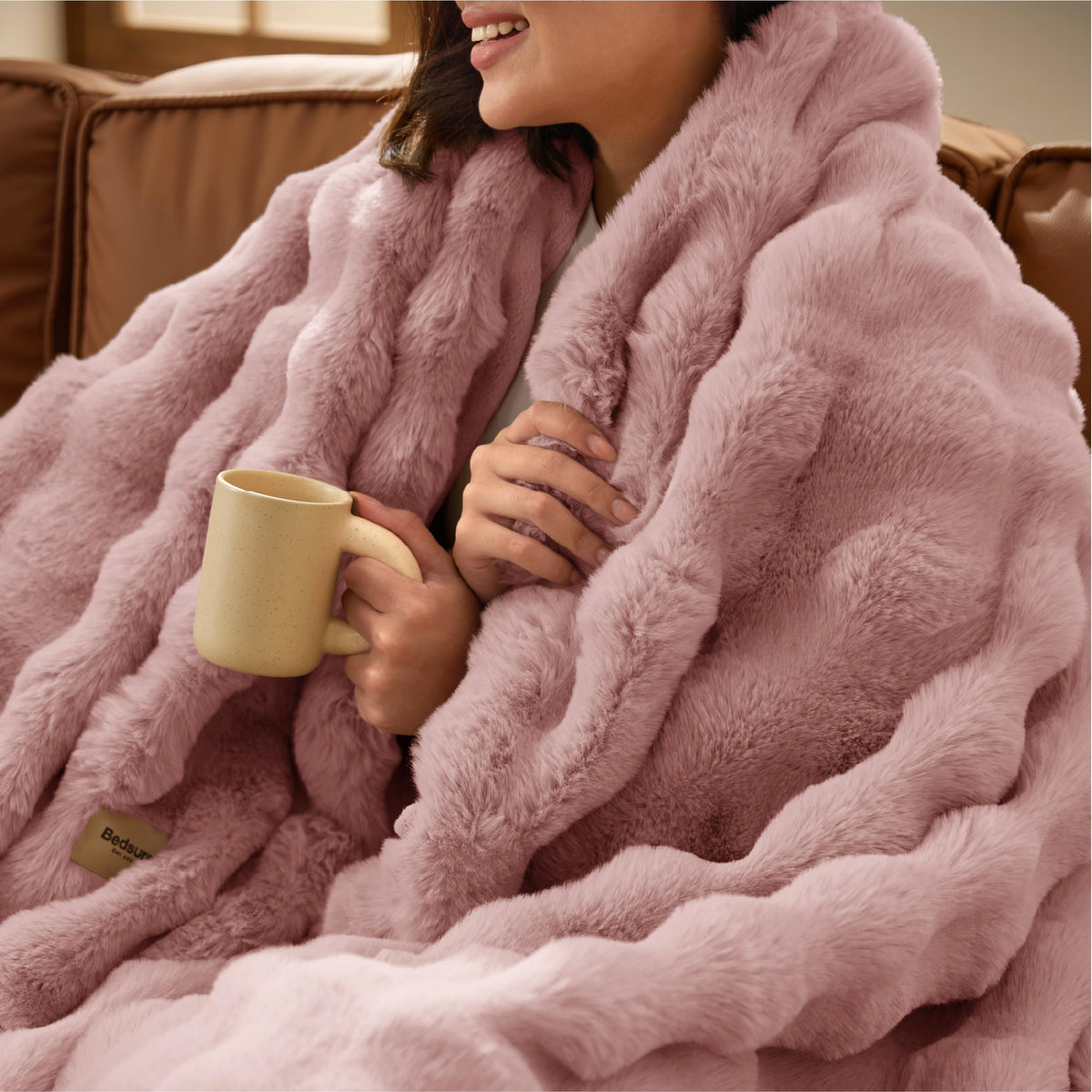 Bedsure Fluffy Bubble Faux Fur Throw Blanket, 50"x60", Tie-dye Taupe