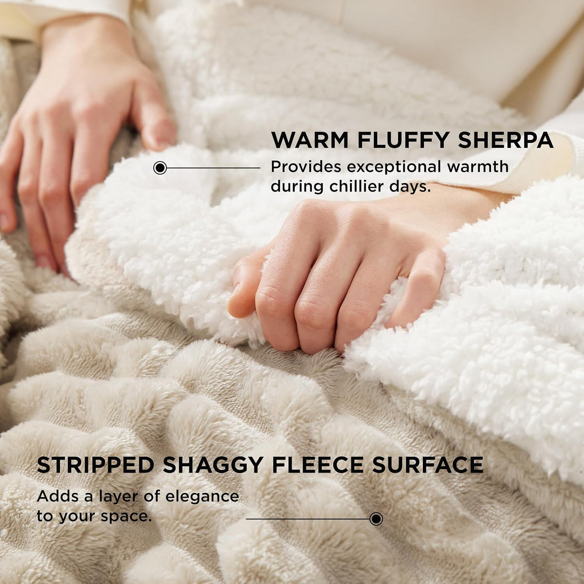 Bedsure Sherpa Throw Blanket for Couch - Super Soft, Comfort Cozy Fleece Thick Warm Blanket for Women, GentleSoft Plush & Fluffy Winter Throw Gift for Women, Room Decor, Beige, 50x60 Inches