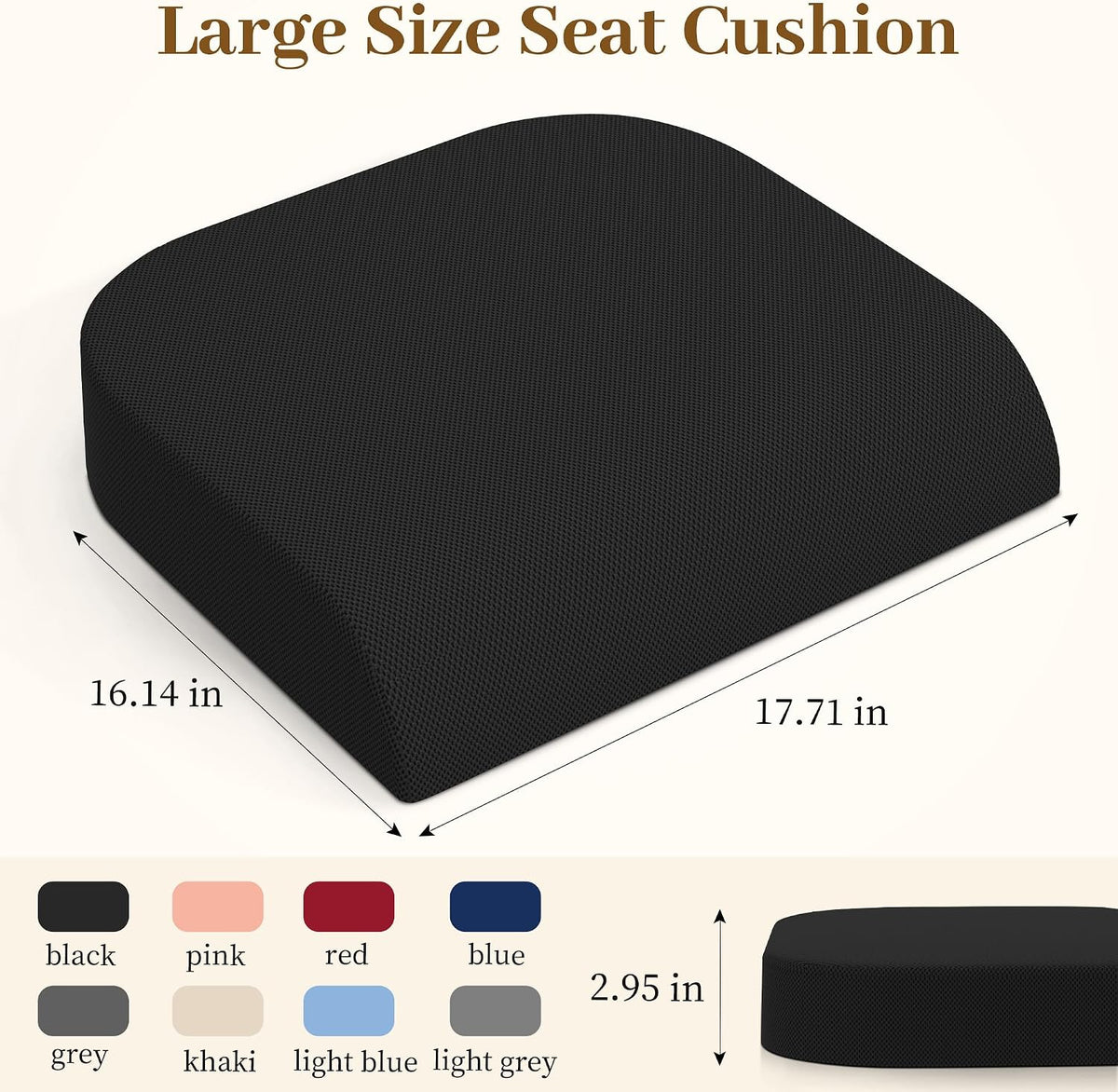 TranquilRelax 3-Inch Memory Foam Seat Cushion for Office Chair, Large