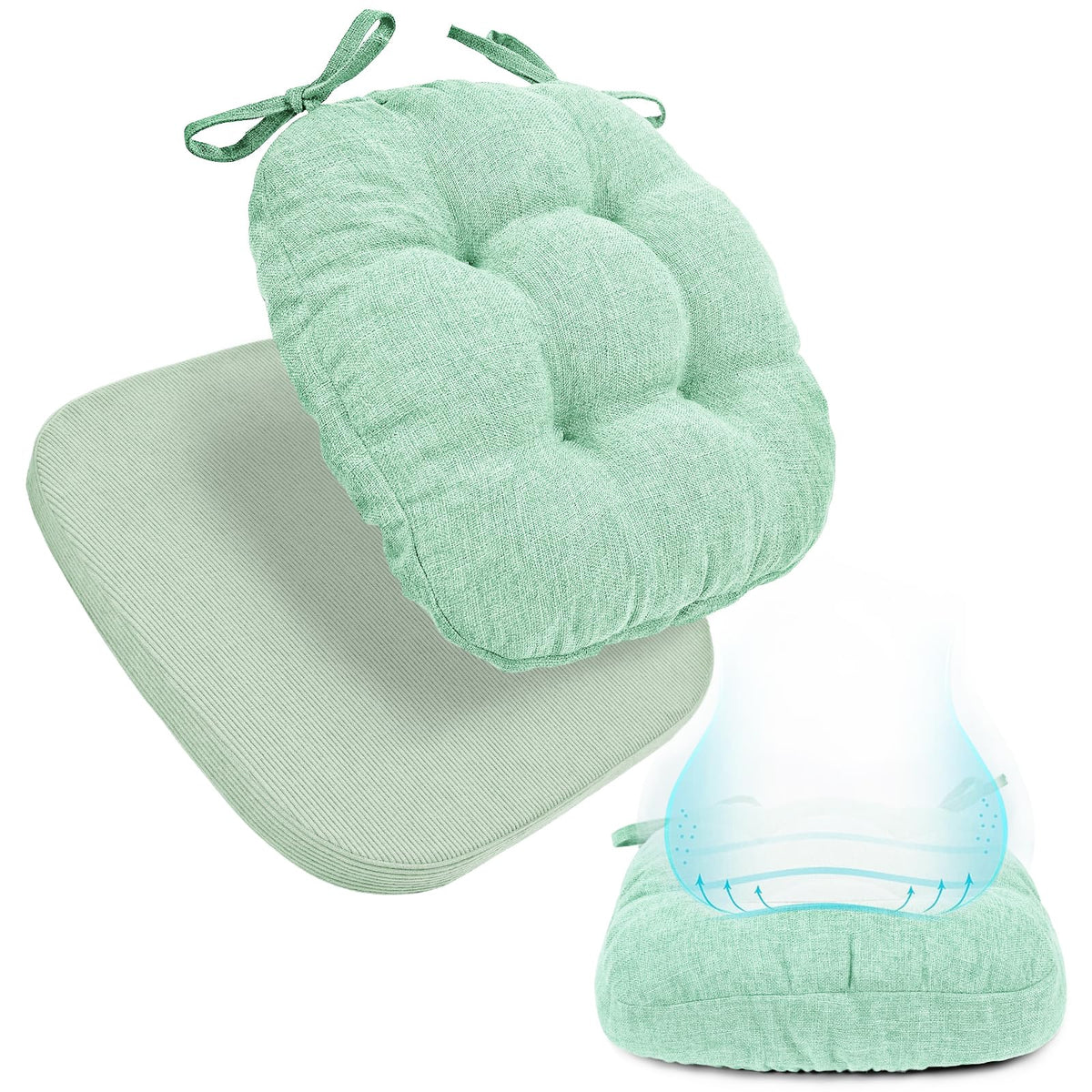 BUYUE 2-in-1 Chair Cushion for Dining Chair – Detachable Double-Layer, Use as 2 Seat Pads or 1 Extra-Thick Pad, Latex Foam, Non-Slip, Beige