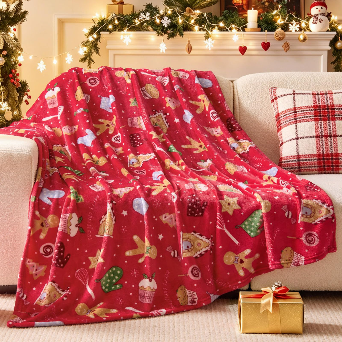 BEDELITE Christmas Throw Blanket for Decor & Gift, Red Snowflake, 50"x60"