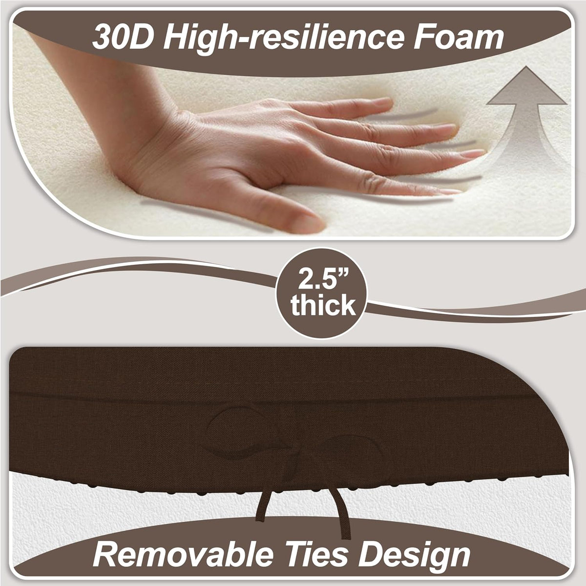 17'' x 16'' x 2.5"Thick Chair Cushions for Dining Chairs, 4 Pack WaterProof Easy Clean Kitchen Chair Pads with Ties and Non-Slip Backing - 30D High Elastic Foam Soft Kitchen Chair Cushions
