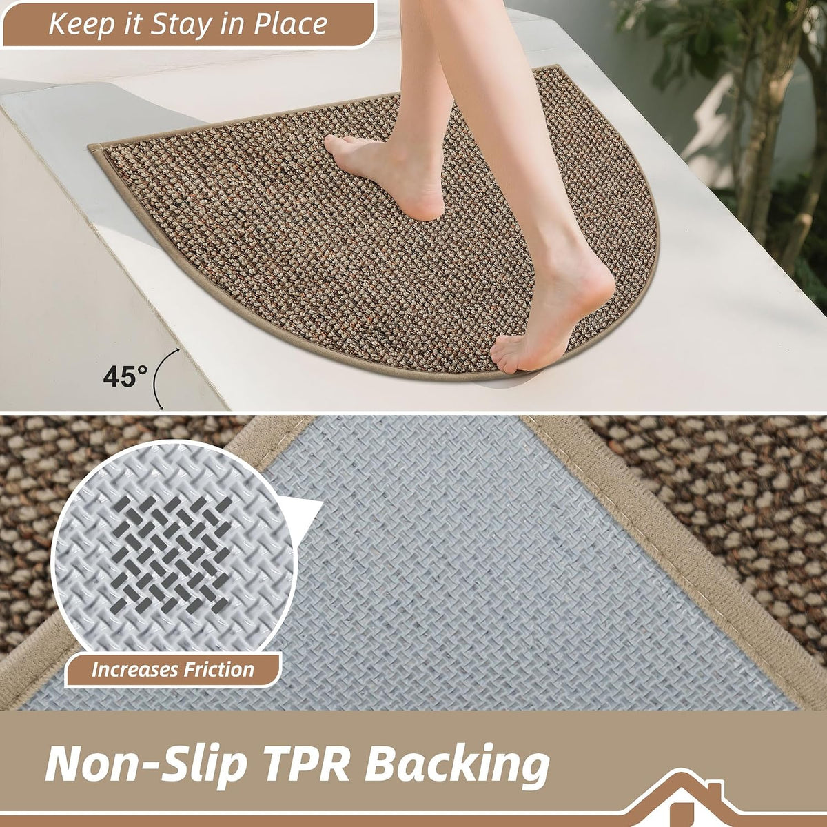 BEQHAUSE Dirt Trapper Door Mat 17" x 30" Half Circle Non Slip Rugs, Taupe