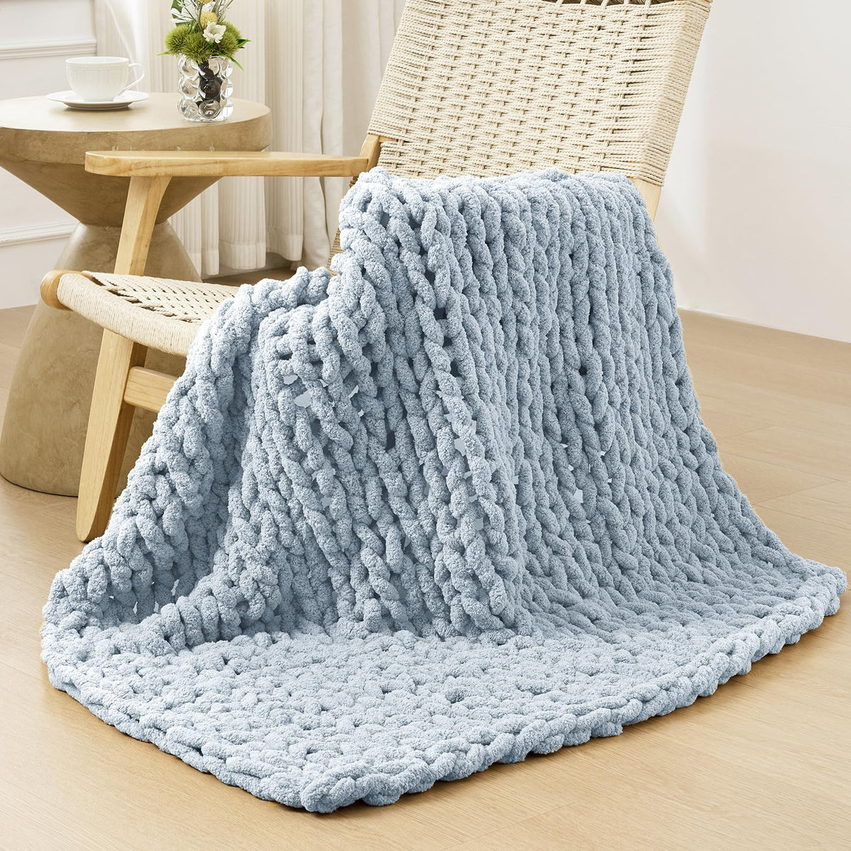 Bigacogo Chunky Knit Throw Blanket for Couch, 40x60 inches, Beige