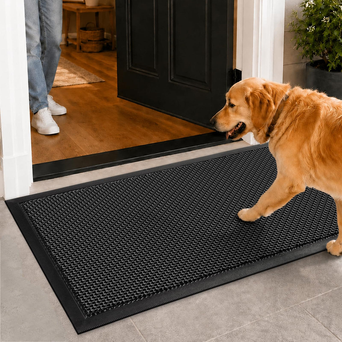 Mibao Meshy Mat Door Mat Heavy-Duty Quick-Dry Floor Mat, Sand & Dirt Trapper for Indoor & Outdoor, Ideal for Entrance, Mudrooms,Patios & Garages, Outside Doormat with Anti-Slip Backing, Grey,30" x 17"