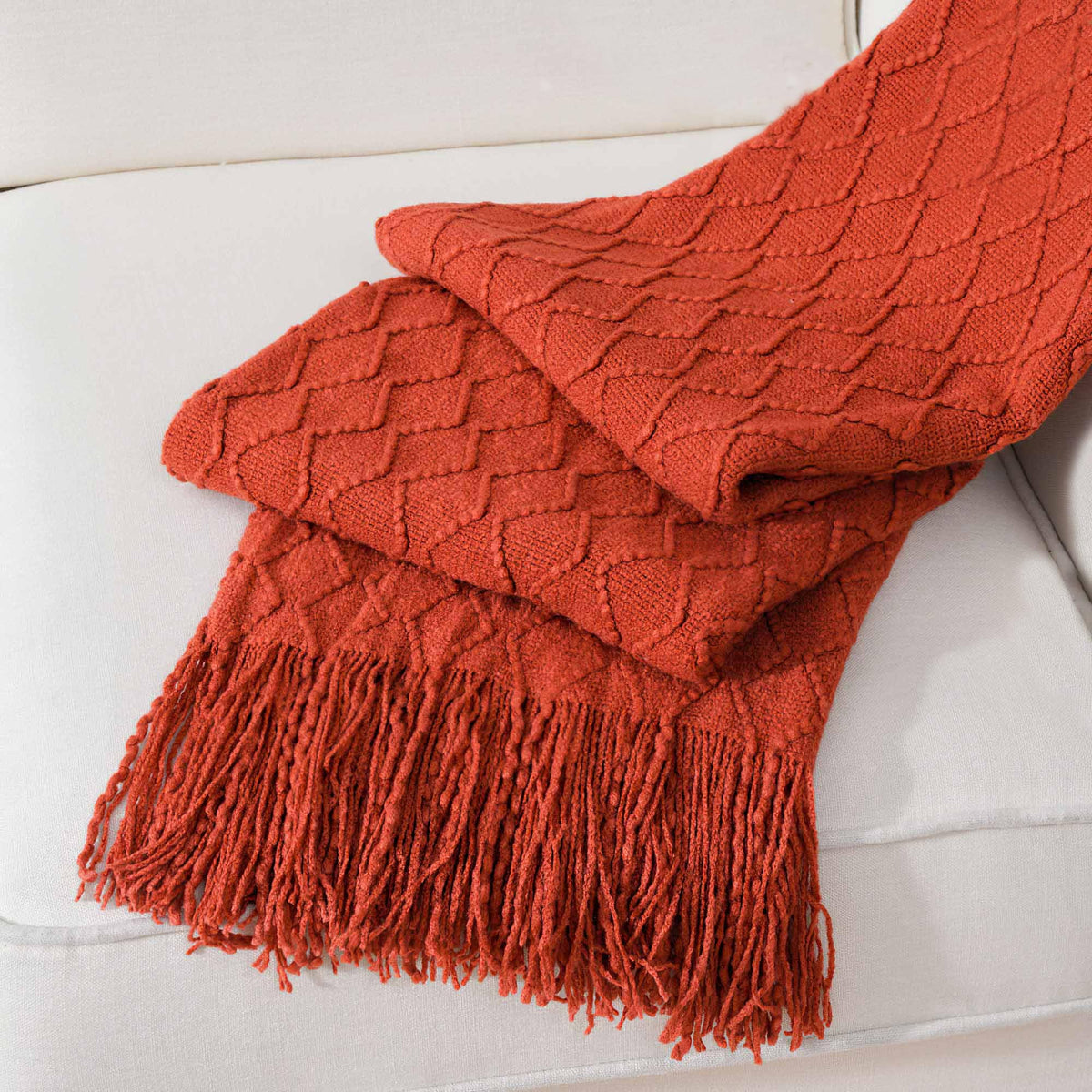 BATTILO HOME Burnt Orange Throw Blanket for Couch, Decorative Fall Throw Blanket with Tassels Halloween Throw Fall Decor, 50"x60"