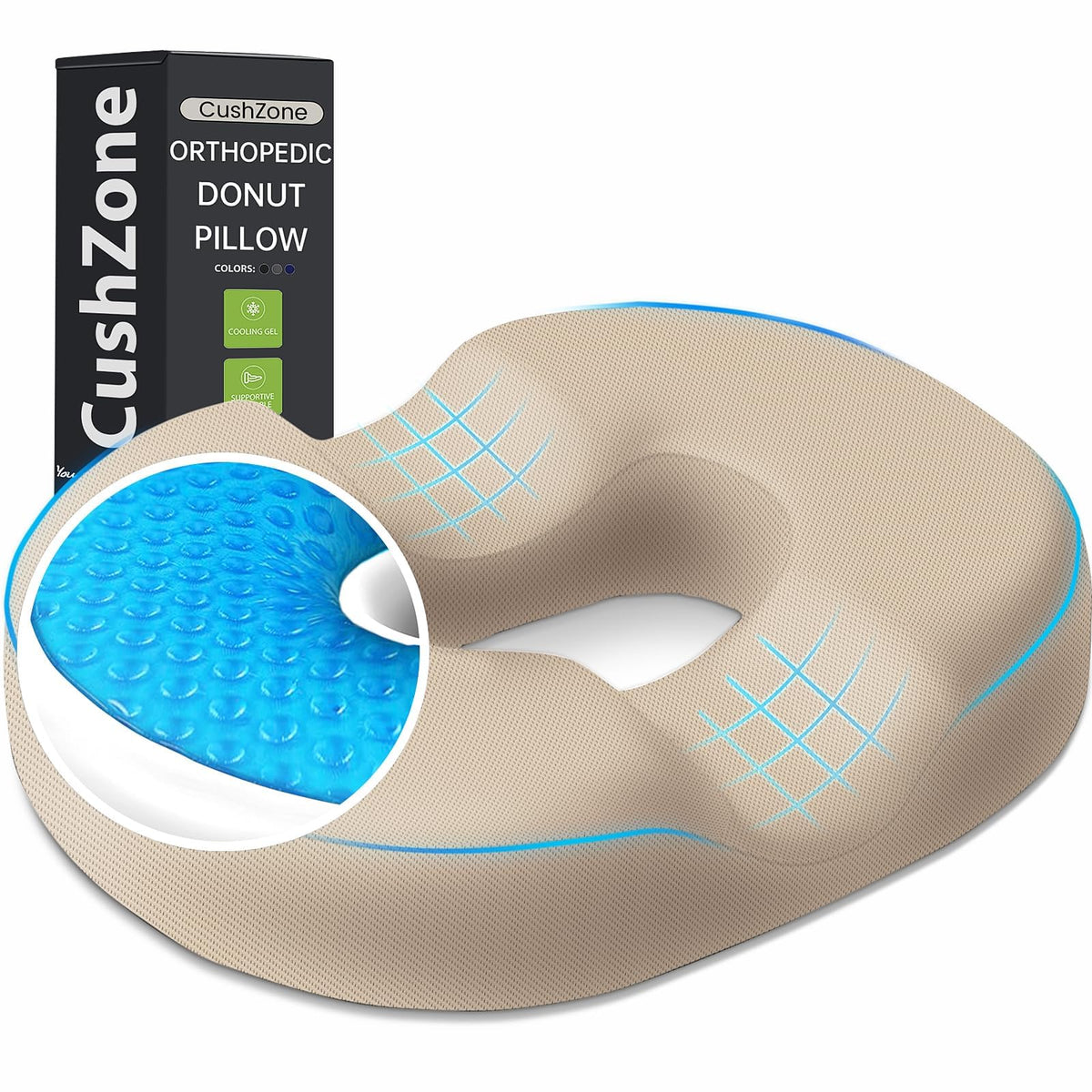 Donut Pillow Seat Cushion, Cooling Gel Memory Foam Chair Cushion, Black