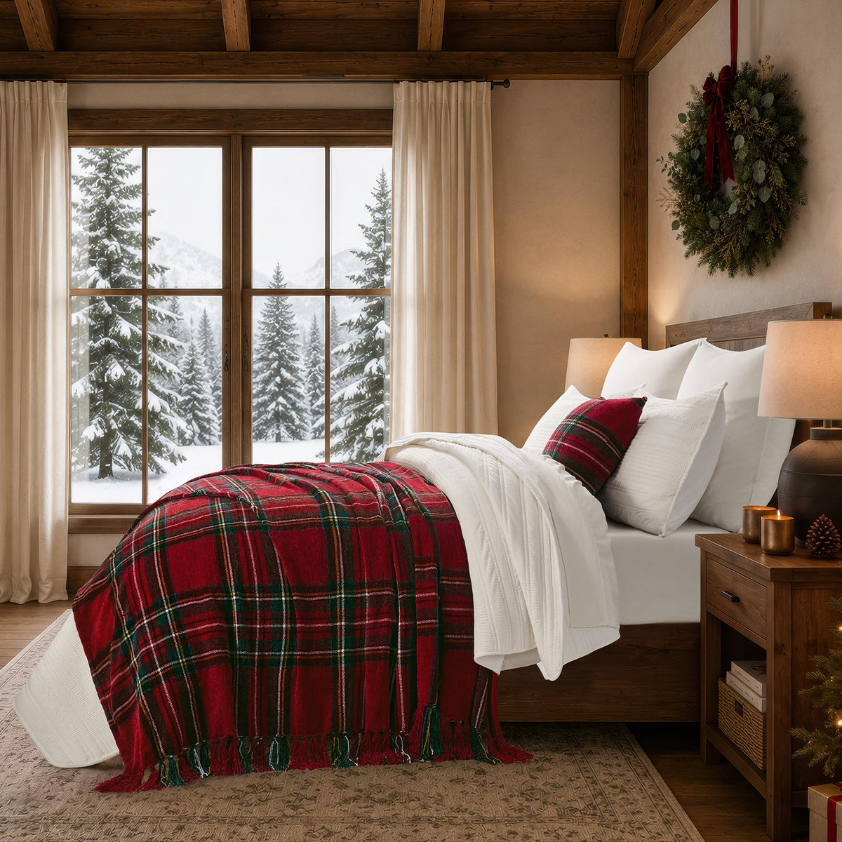 EverGrace Plaid Chenille Fall Throw Blanket, 50"x60", Harvest Orange Plaid