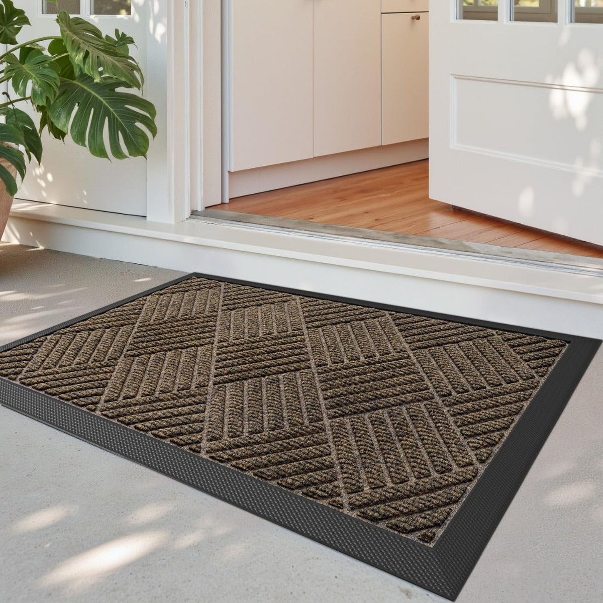 DEXI Front Door Mat Outside Entrance 48x72 Rubber Entry Doormat Brown