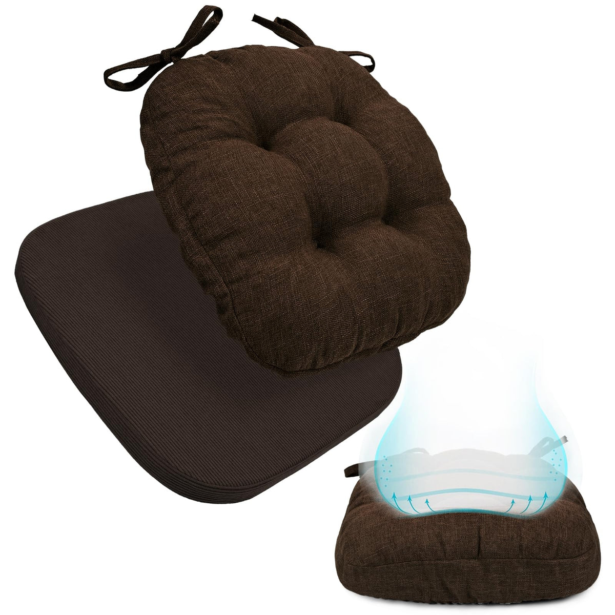 BUYUE 2-in-1 Chair Cushion for Dining Chair – Detachable Double-Layer, Use as 2 Seat Pads or 1 Extra-Thick Pad, Latex Foam, Non-Slip, Beige