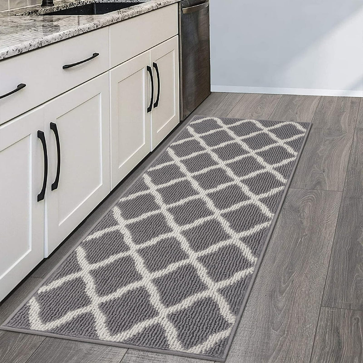 SHACOS Door Mats 20"x32" Indoor Washable Kitchen Entryway Rug Non Slip Absorbent Floor Mat for Home Entrance Garage, Light Gray