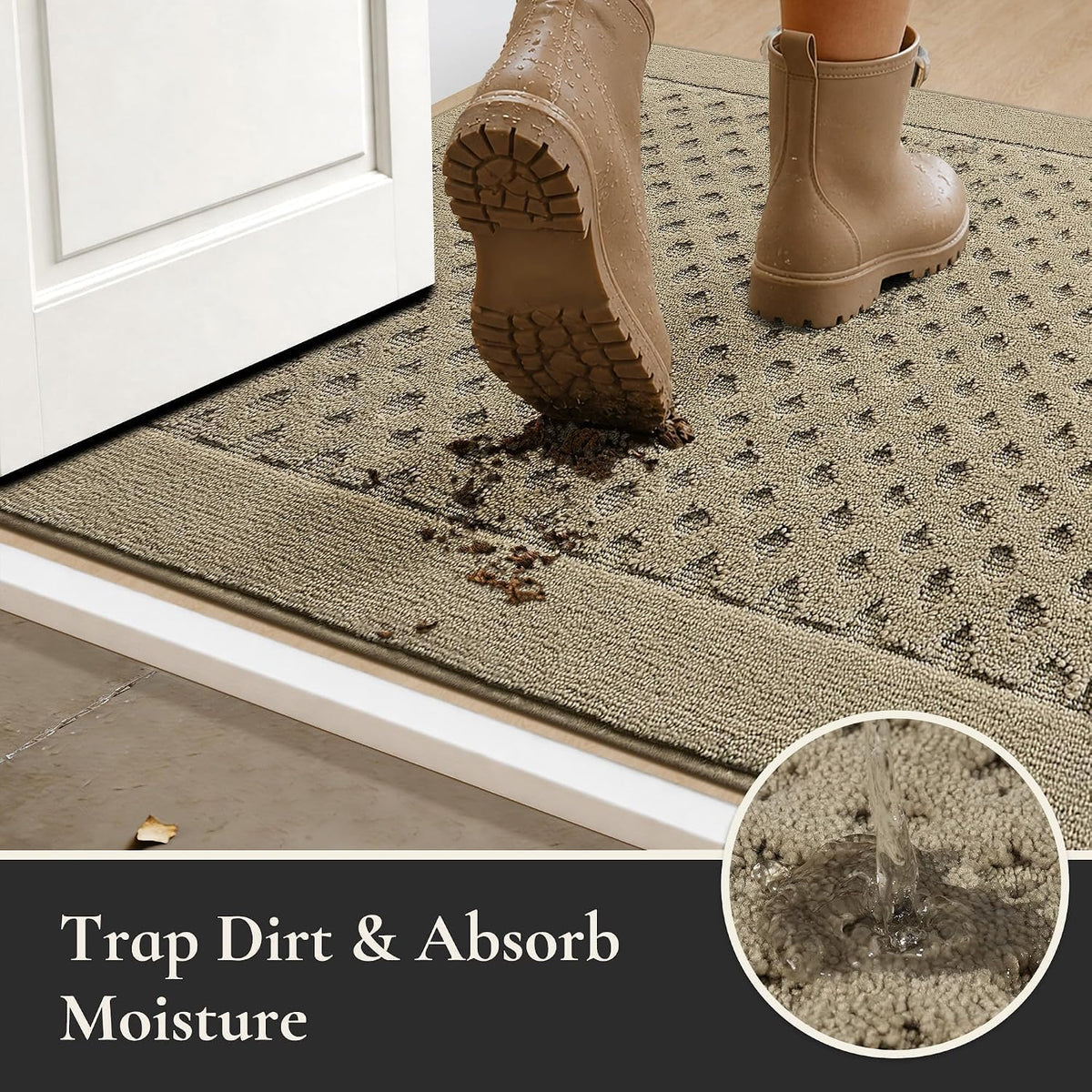 Dirt Trapper Door Mat 24"x 36", Non-Slip Entryway Rugs, Beige